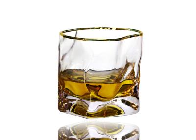 Golden Rim Hand Blown 95mm 7 Oz Twist Whiskey Glasses Irregular Shape, Lead Free Crystal Whiskey Glasses