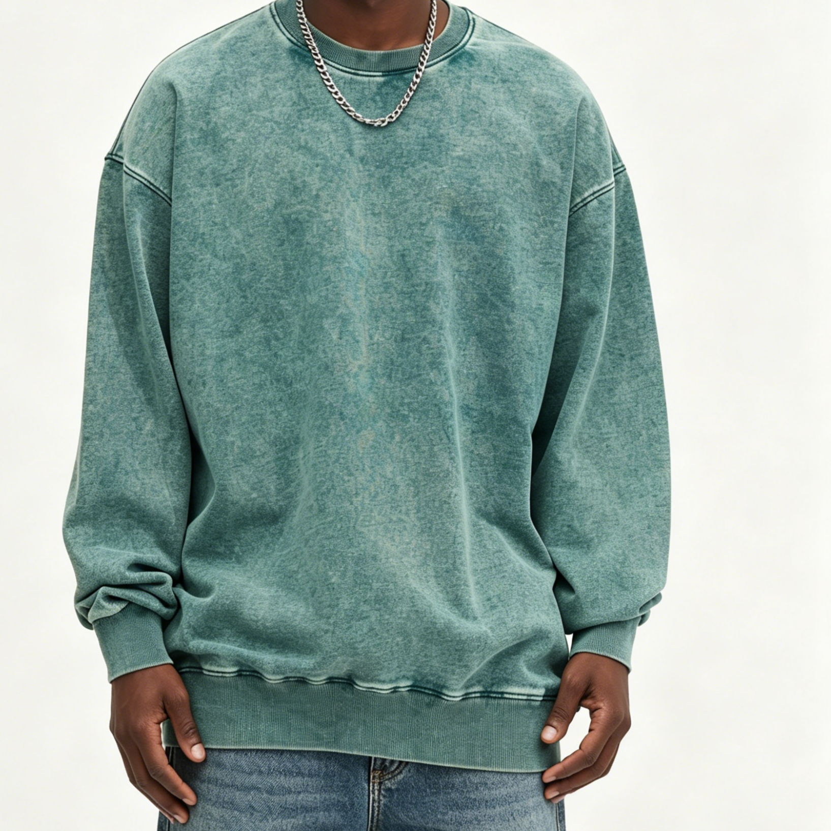 400GSM Heavyweight Cotton Sweatshirt Drop Shoulder Crew Neck Men'S Casual Pullover For Spring Wear