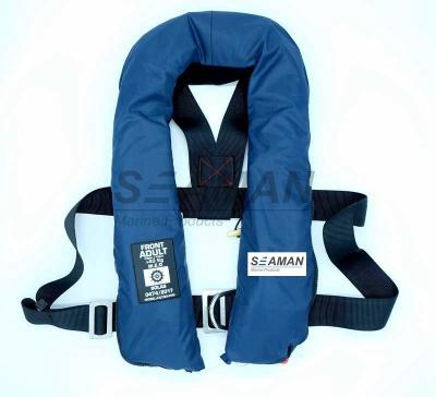 SOLAS 275N Navy Blue Inflatable Life Jacket Double Air Chamber 60G Cylinder With Harness D Ring