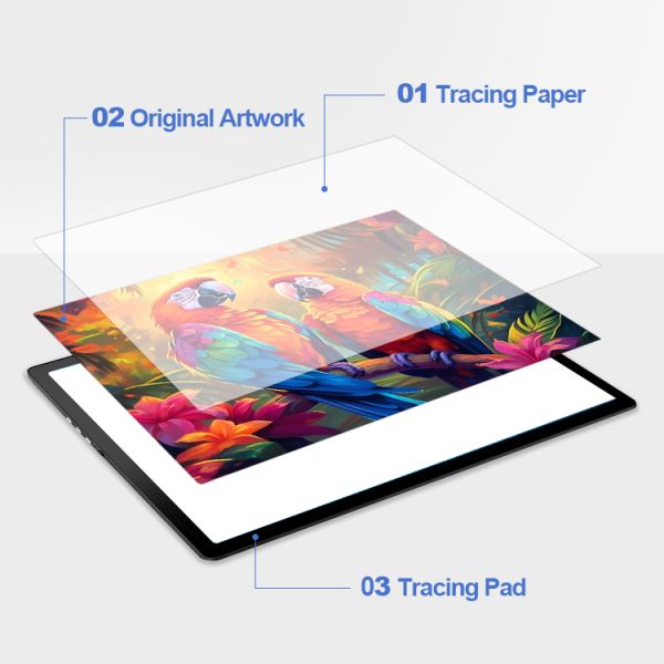 640x466x12mm LED Drawing Board Light Pad with 6 Color Temperatures Memory Function and Plastic Material CE FCC Certified