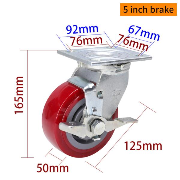 Red 5 Inch Heavy Duty Swivel Casters 125mm Caster Wheels  735-86