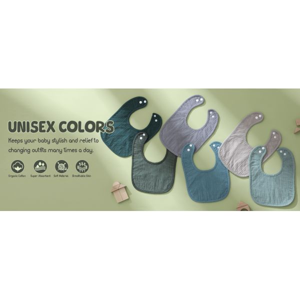 6-Pack Muslin Baby Bibs with Soft Plush Dots，100%Cotton Baby Drool Bibs for Unisex