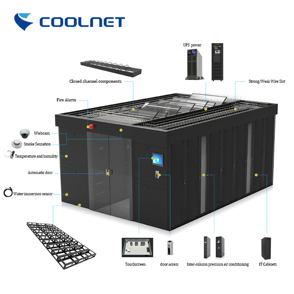 Micro Data Center with Modular UPS Integrated Monitoring and 1100kg Static Payload Server Rack Cold Aisle Containment