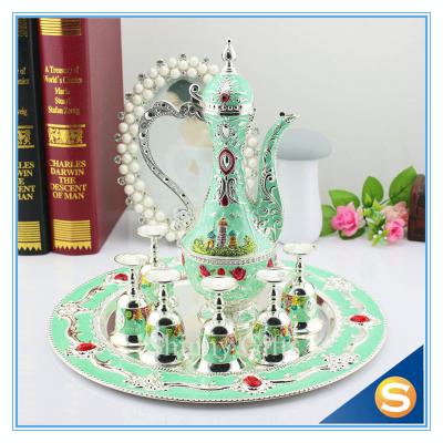 Shinny Gifts GuangDong Factory Russian Style Wine Set Enamel Handmade Home Decorative Metal Trim Craft TXX