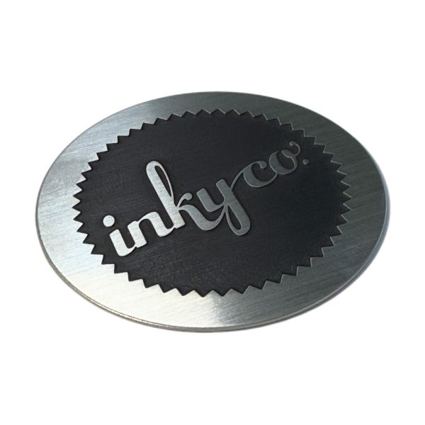 Customized Circular Etched Stainless Steel Nameplate Filled With Black Paint
