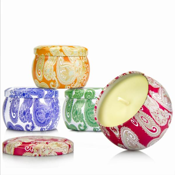 Vintage Pattern Small Scented Candles Tin Candle Jar With Soy Wax Scented Natural Plant Oil