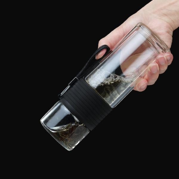 Lightweight Clear Double Wall Glass Tea Infuser Bottle Tumbler With Filter