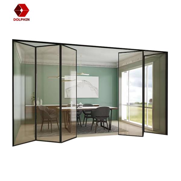 Водоустойчивая алюминиевая дверь складывая двери trifold стеклянная анодировала поверхность покрытую порошком