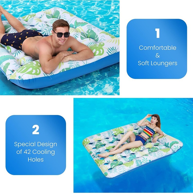 PVC Inflatable Double Hole Floating Raft with Pillow, Customized Hollow Floating Bed, Inflatable Swimming Pool Floating Mat