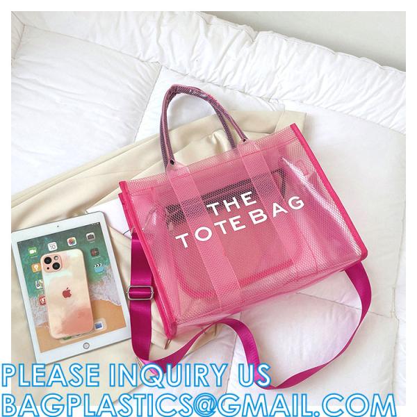 Wholesale Summer Clear Mesh PVC Beach Bags Transparent Design Tote Bags Women Luxury Handbags For Outdoor