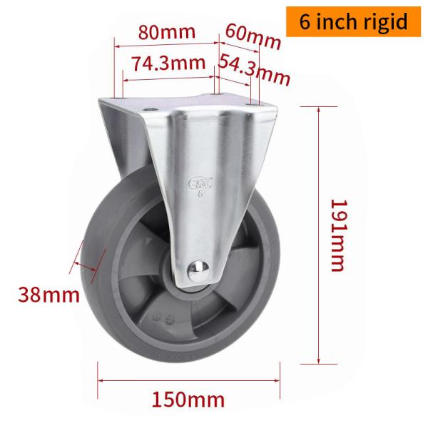 EDL Medium Duty 6inch Caster TPE Plate by Rigid , Swivel and Brake Type 200kg 666P-56