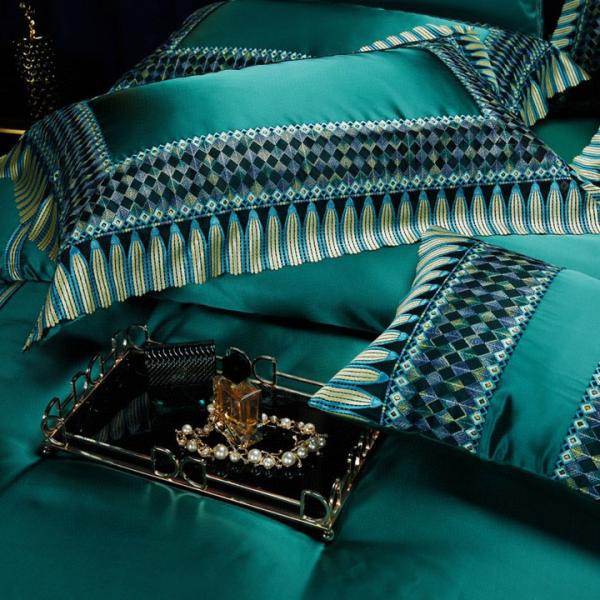 Light Luxury Green Silk Cotton Quilt Cover Lace Comforter Set Exquisite Craftsmanship