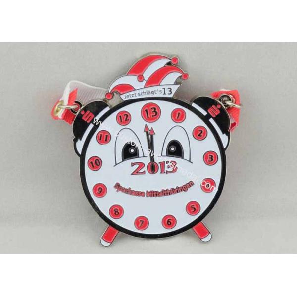 Red Clock Pewter Carnival Medal , 65mm Nickel Plating With Ribbon For Children