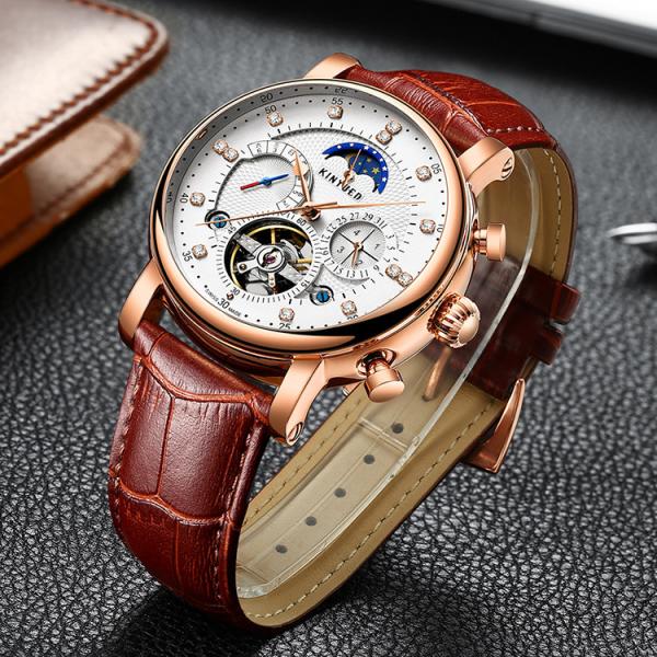 KINYUED Men Luxury Brand Wrist Watch Strap Mechanical Automatic Moon Phase Watch Relojes