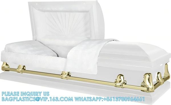 Casket Orion Series Steel Casket (White And Gold) Handcrafted Funeral Casket - White And Gold Finish With White Crepe