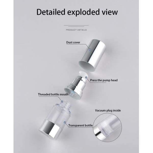 Plastic Clear White Silver Overcap Airless Cosmetic Bottles Packaging For Lotion 10ml - 30ml