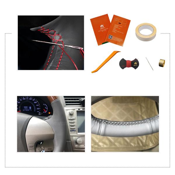 Hand Sewing Wood Pattern Grey DIY Steering Wheel Cover For Toyota Highlander Camry Isis Mark X Zio Premio Noah Previa 2006-2015