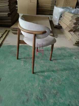 Bowed Back Leather Upholstered Dining Chair With Ash Wood Frame