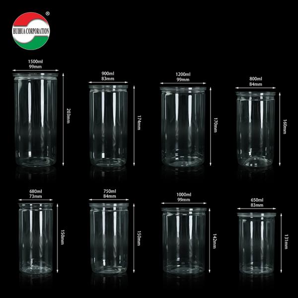円筒形透明空プラスチック缶 正方形食品グレードPETプラスチックジャー イージーオープン蓋付き PPキャップ 食品包装用