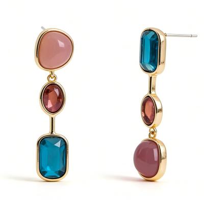 Vintage Asymmetrical Gemstone Drop Earrings With Lightweight Dangle Natural Stone