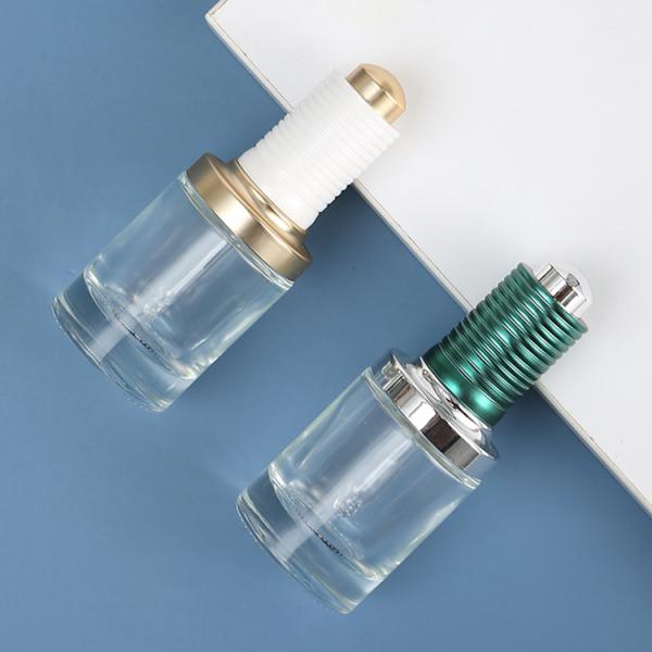 30-50ml Round Clear Dropper Glass Skin Care Oil Bottle with White Push Dropper Assembled Dropper