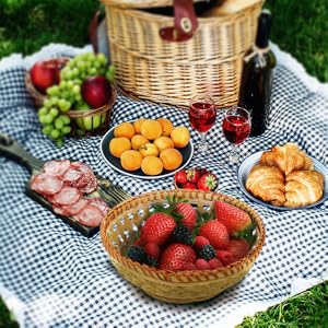 Natural Bamboo Bread Baskets, 3 Pack Hand Woven Round Fruit Baskets For Serving, Handmade Picnic Basket, Wicker Decoration Storage For Living Room Kitchen Restaurant