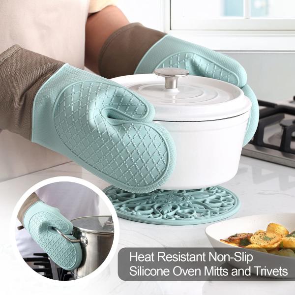Silicone Heat Resistant Oven Mitts And Pot Holders Sets BBQ Baking Gloves Silicone Kitchen Household Utensil Tools