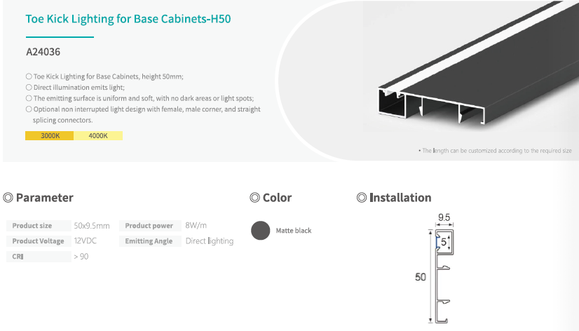 Warm Neutral White Skirting Board LED Light DC12V RA90+ Under Cabinet Direct Lighting