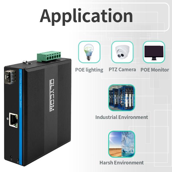 Промышленный преобразователь PoE Media 10/100M Fast Ethernet 15.4W/30W SFP Fiber для IP-камер