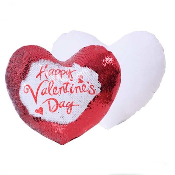 Personalized Heart Shape Sequin Sublimation Pillow Case Sparkling Style