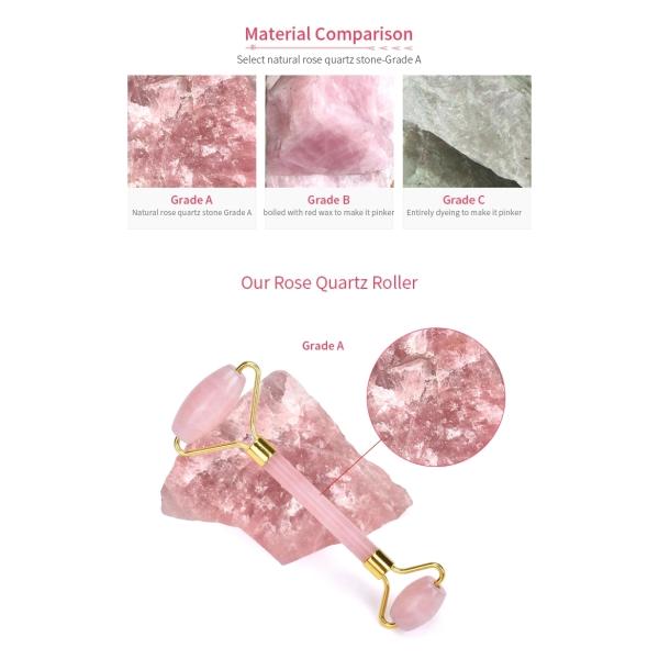Facial Jade Roller with Double Rollers in Natural Rose Gold Rose Quartz Material