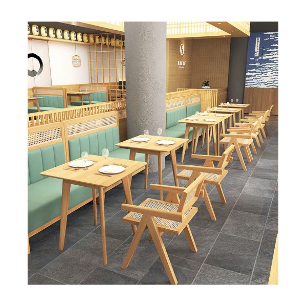 Modern Restaurant Booth Seating Cafe Shop Dining Sets Solid Wood Rattan Sofa Chairs