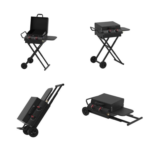 90*80*53cm Black Steel Portable Outdoor Cool Camping Gas Grill With Small Wheels