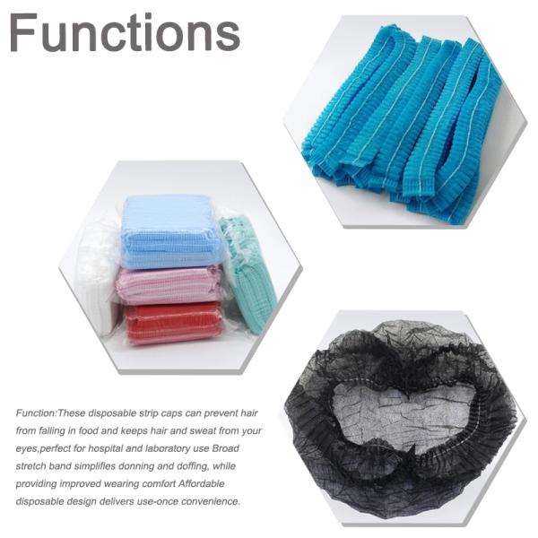 Shower Disposable Cap Double Ribbon Pleated Anti Dust Non Woven General Size
