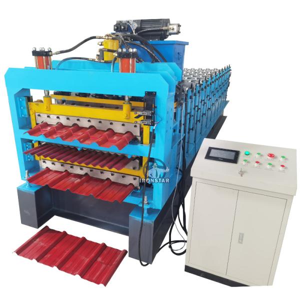 “Automatic Three Layer Roll Forming Machine for Roof and Wall Corrugated Sheet PLC Control Glazed Tile Color Steel Three Layer Machine”