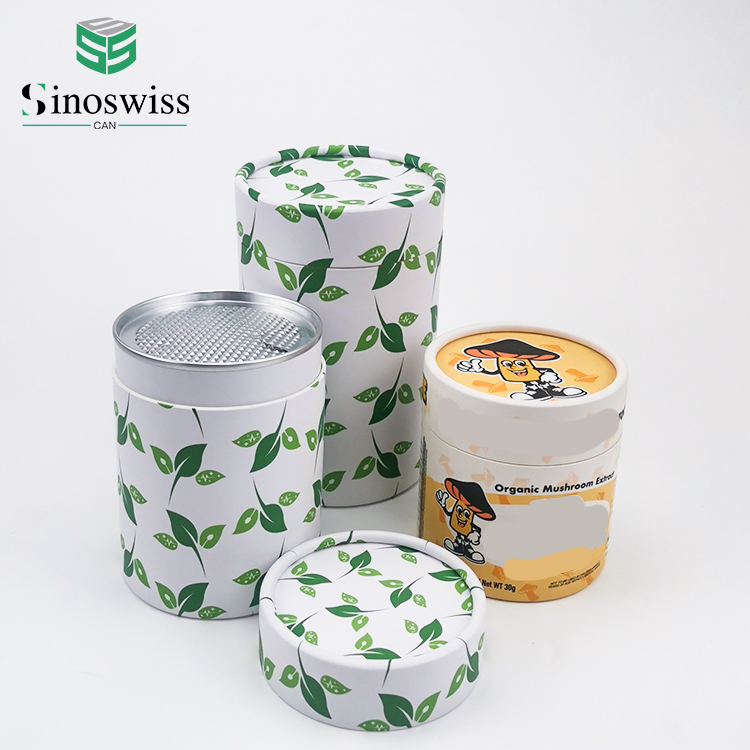 OEM Brand Cylinder Cardboard Tea Paper Cans Packaging Round Paper Canister For Tea