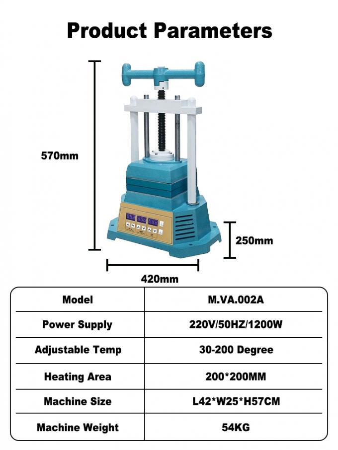 Jewelry Making Vulcanizing Machine Equipped with 220V/50Hz 1200W Power Input, 200 by 200 Millimeter Heating Zone & 30 to 200 Degrees Adjustable Heating Range