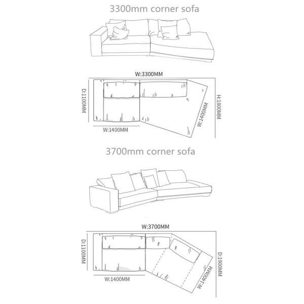 8 Ft 3 Person L Shaped Couch Comfy Fabric Modern Corner Sofa Living Room