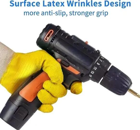 Yellow Cotton Jersey Gloves Wavy Rubber Full Latex Covered Gloves