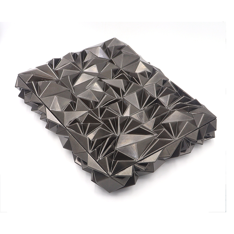 Square 3D irregular rock geometric surface metal ashtray with matte gunmetal finish and scratch resistant design