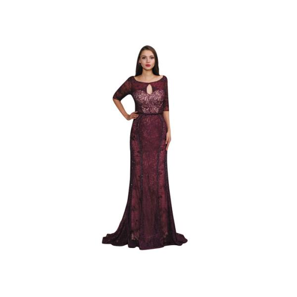Purplish Red Color Sexy Women Vintage Evening Dresses Scoop O Neck For Slim