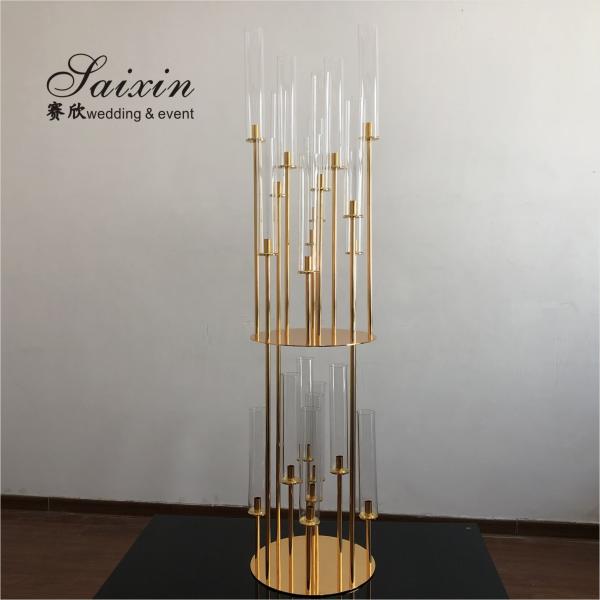 Antiguo soporte doble 20 de metal y cristal Candelabra tubo de vidrio alto candelabro