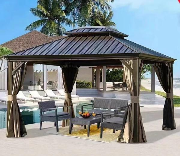 Tenda de gazebo para jardim de telhado de aço metálico de alumínio