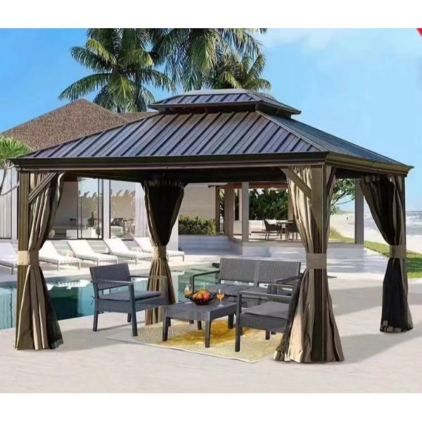 Наружный 12 ′′ x 20 ′′ Hardtop Gazebo Деревянный покрытый оцинкованной стальной крышей с габелью Постоянный металлический павильон