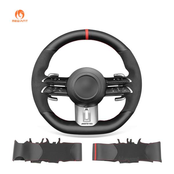 Leather Suede Hand Stitching Steering Wheel Cover for Mercedes Benz AMG GT A35 A45 C43 CLS53 E53 E63 SL43 2021-2023