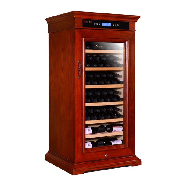 Burgundy Wooden Wine Cooler Cabinet with Precise Temperature Control and LED Interior Lighting