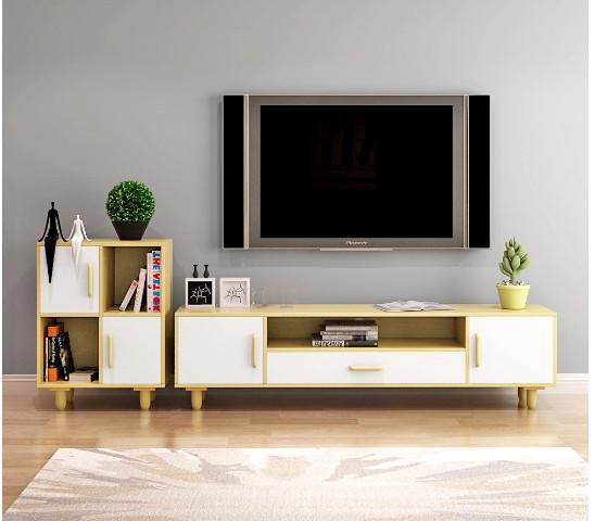 TV stand Cabinet and open storage options Chipboard with melamine finish Oak and White