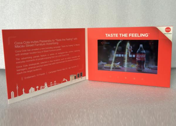 promotional video business card 7'' LCD screen Coca cola brand advertising card video brochures card
