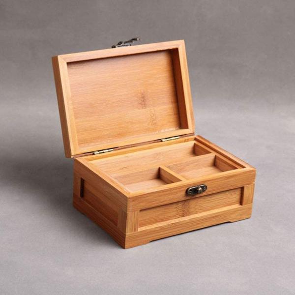 Caja de almacenamiento de joyas de bambú con bandeja