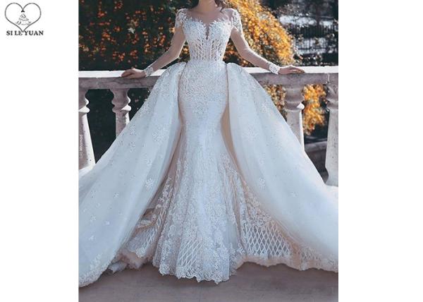 Outside Mermaid Ballgown Bridal Gowns Beading 2 In 1 Long Train Lace